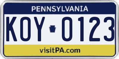 PA license plate KOY0123