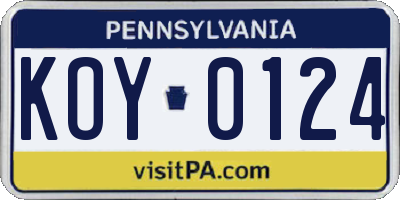 PA license plate KOY0124