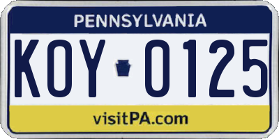 PA license plate KOY0125