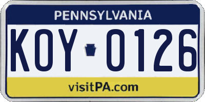 PA license plate KOY0126