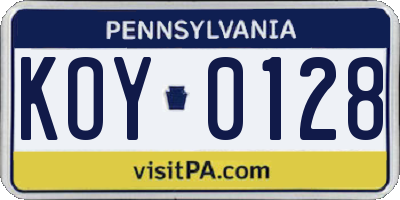 PA license plate KOY0128