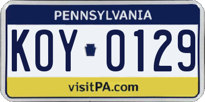 PA license plate KOY0129