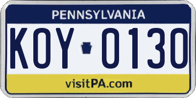 PA license plate KOY0130