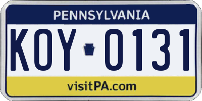 PA license plate KOY0131