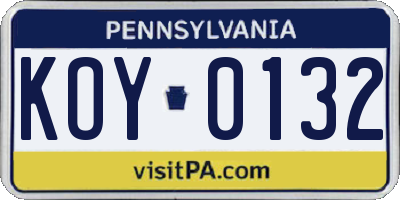PA license plate KOY0132