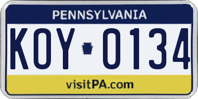 PA license plate KOY0134