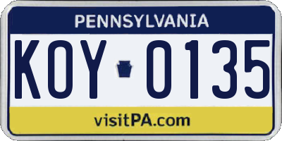 PA license plate KOY0135