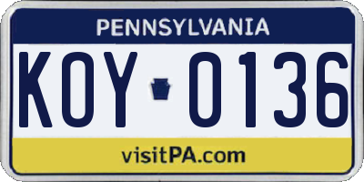 PA license plate KOY0136