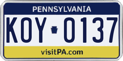 PA license plate KOY0137