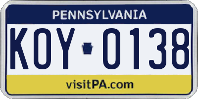 PA license plate KOY0138