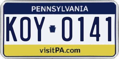 PA license plate KOY0141