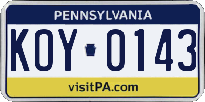 PA license plate KOY0143