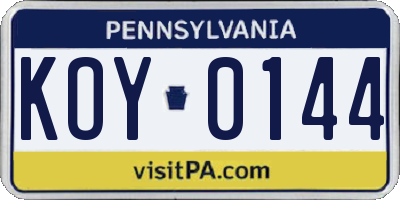 PA license plate KOY0144
