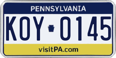 PA license plate KOY0145