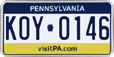 PA license plate KOY0146