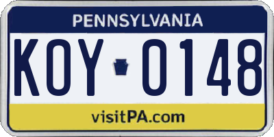 PA license plate KOY0148