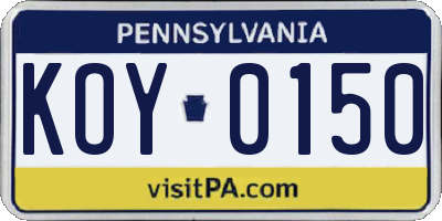 PA license plate KOY0150