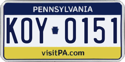 PA license plate KOY0151