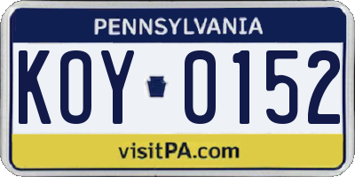 PA license plate KOY0152