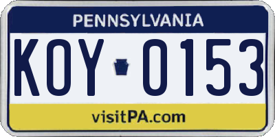 PA license plate KOY0153