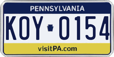 PA license plate KOY0154