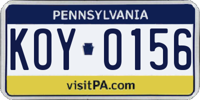 PA license plate KOY0156