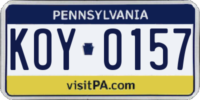 PA license plate KOY0157