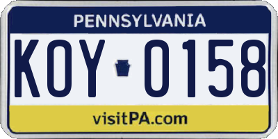 PA license plate KOY0158