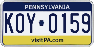 PA license plate KOY0159