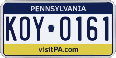 PA license plate KOY0161