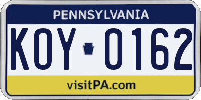 PA license plate KOY0162