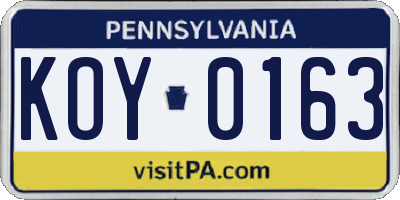 PA license plate KOY0163