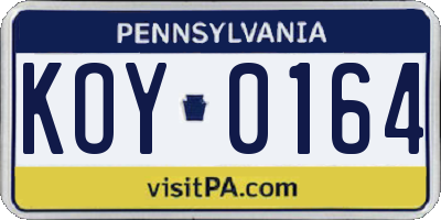 PA license plate KOY0164