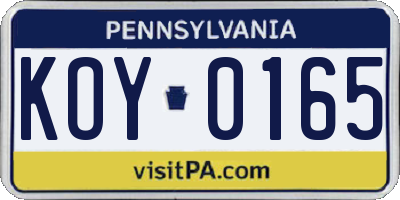 PA license plate KOY0165