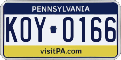 PA license plate KOY0166