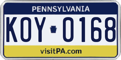 PA license plate KOY0168