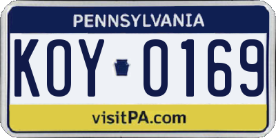 PA license plate KOY0169