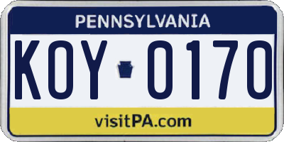 PA license plate KOY0170