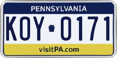 PA license plate KOY0171