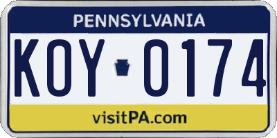 PA license plate KOY0174