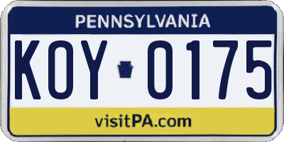 PA license plate KOY0175