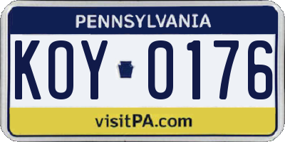 PA license plate KOY0176