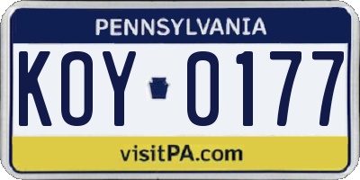 PA license plate KOY0177