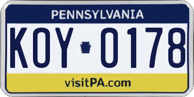 PA license plate KOY0178