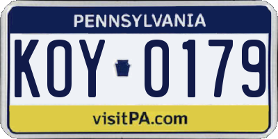 PA license plate KOY0179