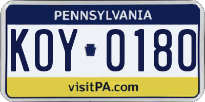 PA license plate KOY0180