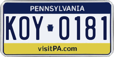 PA license plate KOY0181