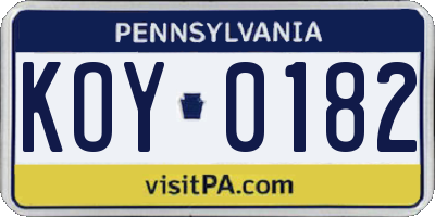 PA license plate KOY0182