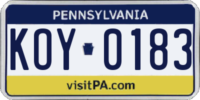 PA license plate KOY0183