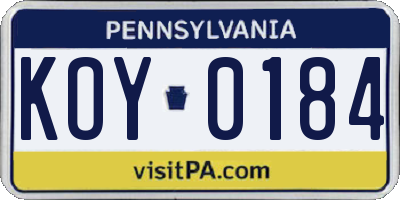 PA license plate KOY0184